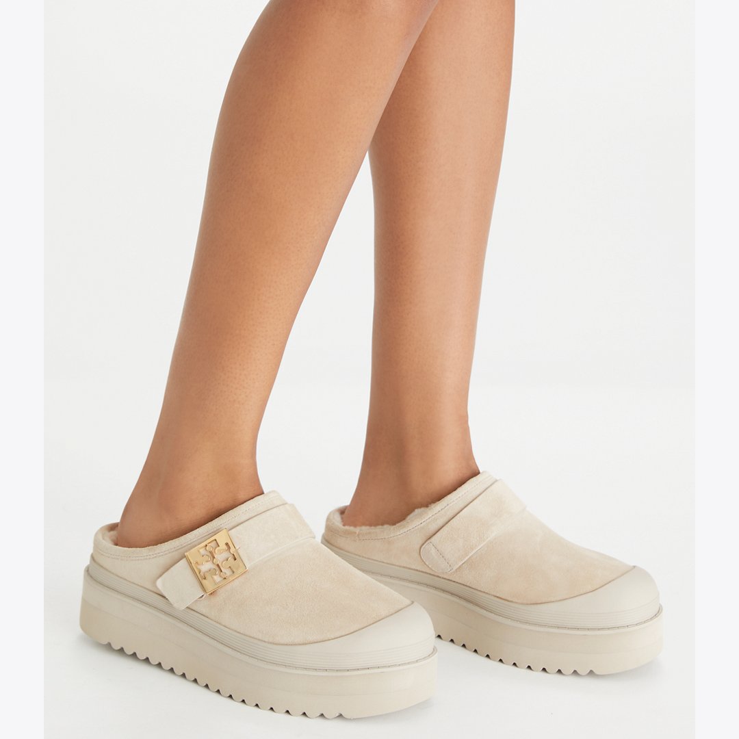 Tory Burch Mellow Shearling Platform Mule CALCARE / GOLD