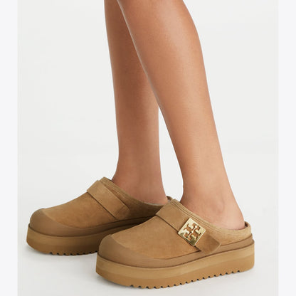 Tory Burch Mellow Shearling Platform Mule CHESTNUT / GOLD