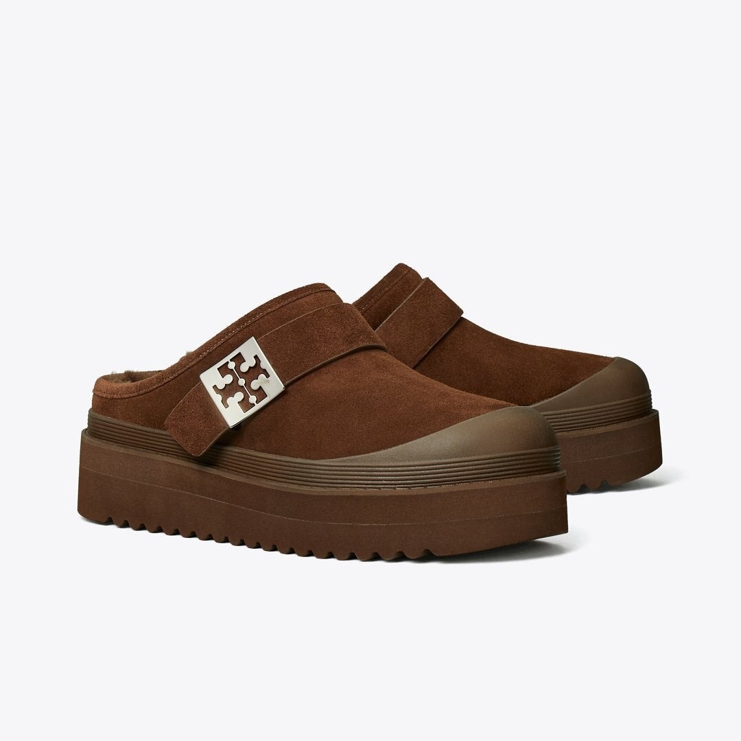 Tory Burch Mellow Shearling Platform Mule DARK COCOA / SILVER