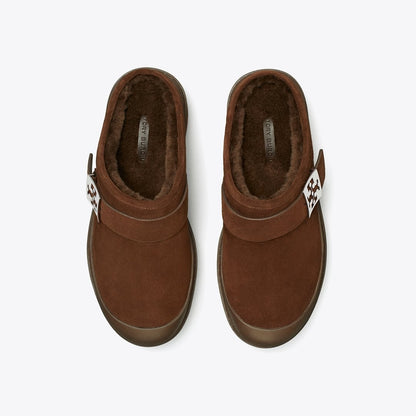 Tory Burch Mellow Shearling Platform Mule DARK COCOA / SILVER
