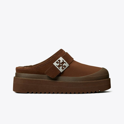Tory Burch Mellow Shearling Platform Mule DARK COCOA / SILVER