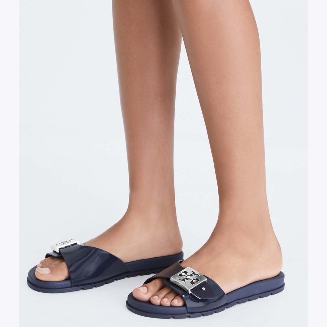 Tory Burch Mellow Slide NEW NAVY / SILVER