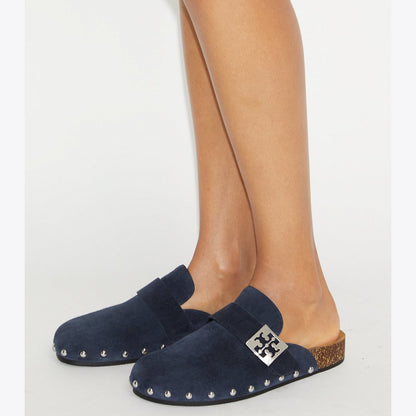 Tory Burch Mellow Studded Mule NEW NAVY / SILVER