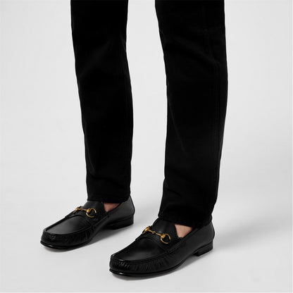  Men's Horsebit Leather Roos Loafers Black