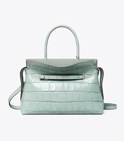Mercer Croc-Embossed Satchel Blue Celadon Blue Celadon