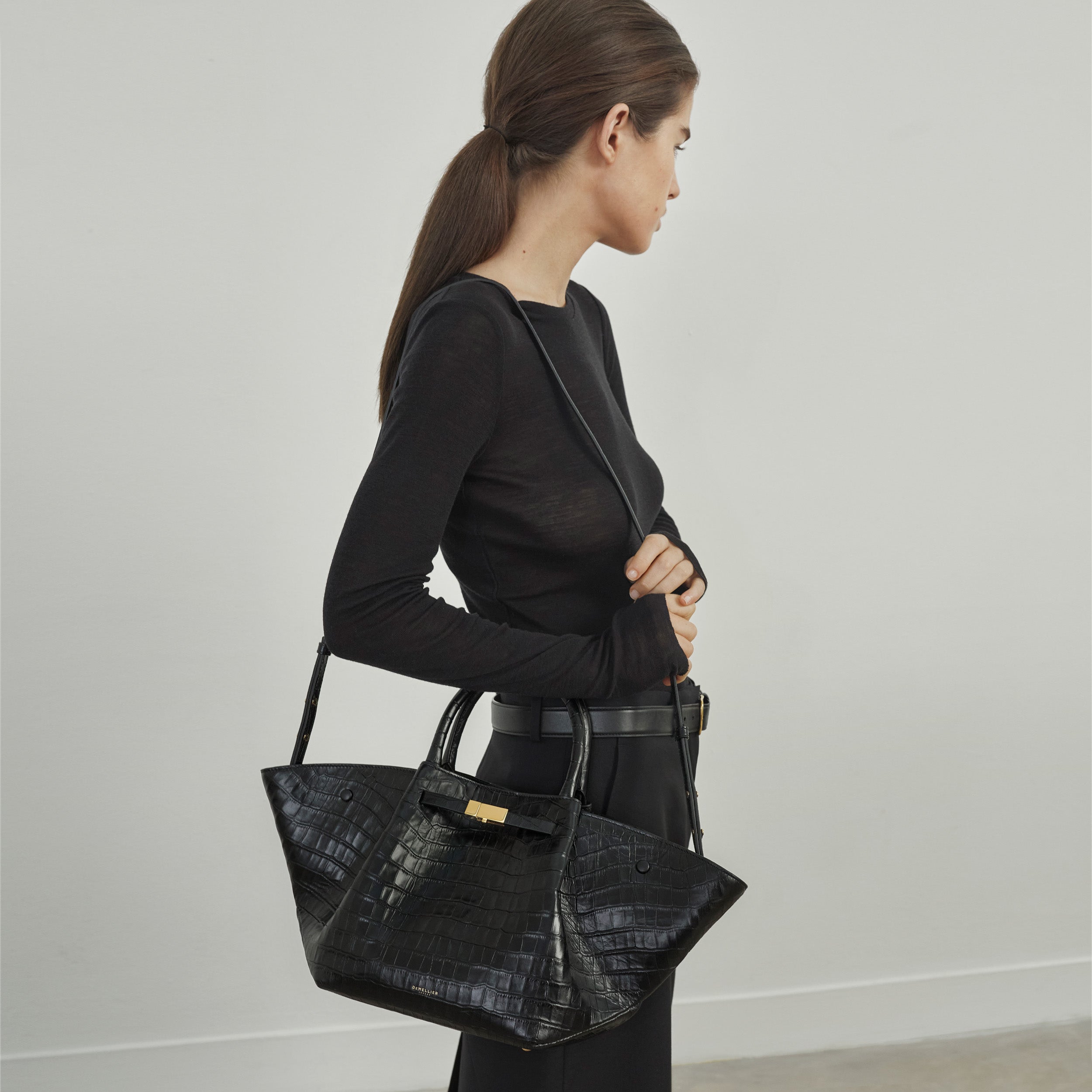 DeMellier The Midi New York black croc-effect