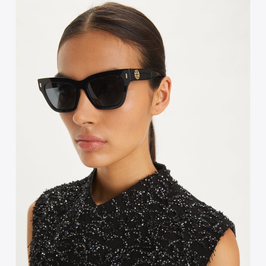 Tory Burch Miller Cat-Eye Sunglasses BLACK/DARK GREY POLAR
