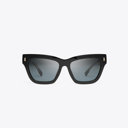 Tory Burch Miller Cat-Eye Sunglasses BLACK/DARK GREY POLAR