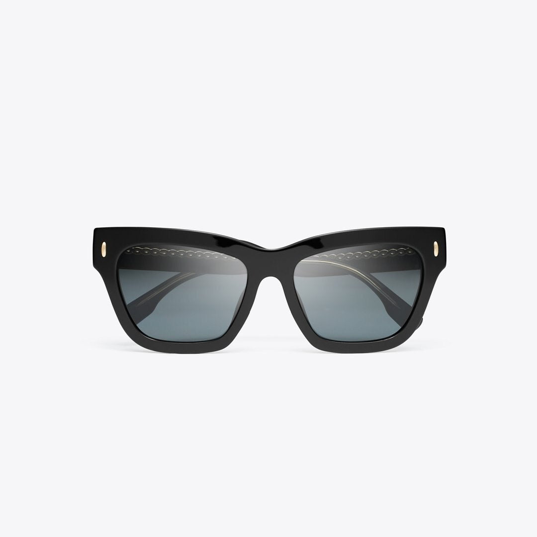 Tory Burch Miller Cat-Eye Sunglasses BLACK/DARK GREY POLAR