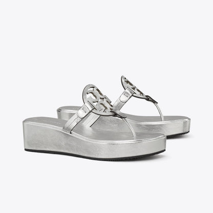 Tory Burch Miller Crinkled Metallic Wedge Sandal SILVER