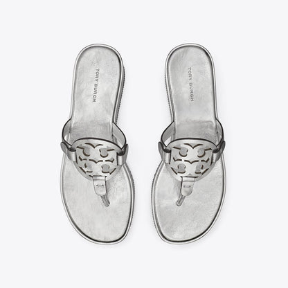 Tory Burch Miller Crinkled Metallic Wedge Sandal SILVER