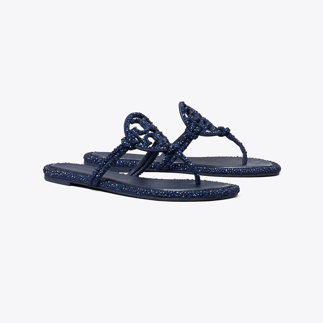 Tory Burch Miller Crystal Knotted Sandal NEW NAVY