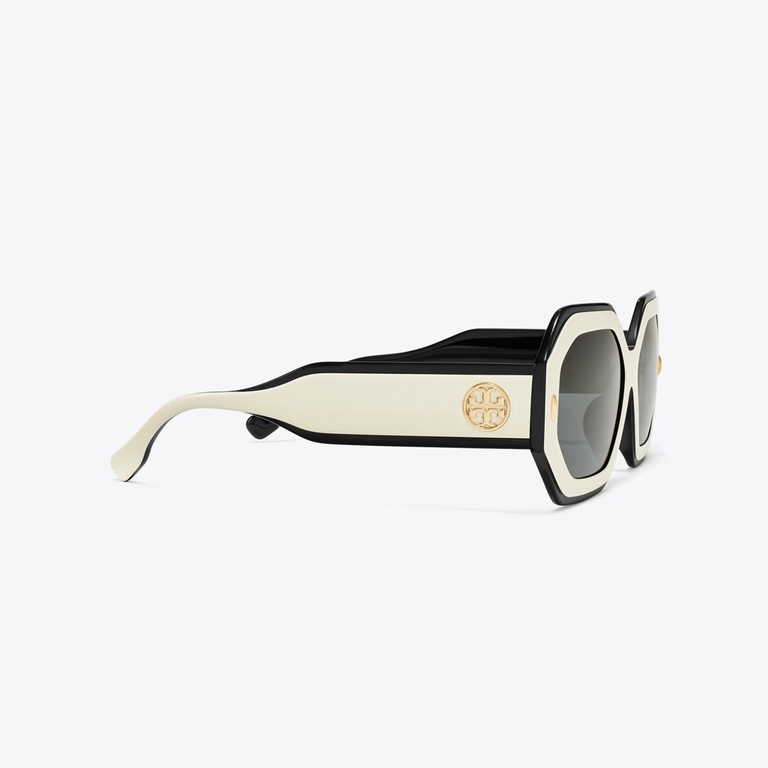 Tory Burch Miller Geometric Sunglasses BLACK/IVORY/DARK GREY SOLID