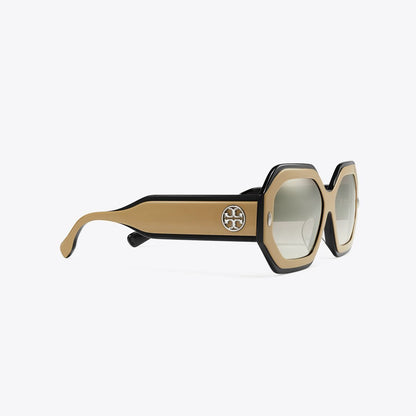 Tory Burch Miller Geometric Sunglasses NAVY/BEIGE/CLEAR GRAD MIRROR SILVER