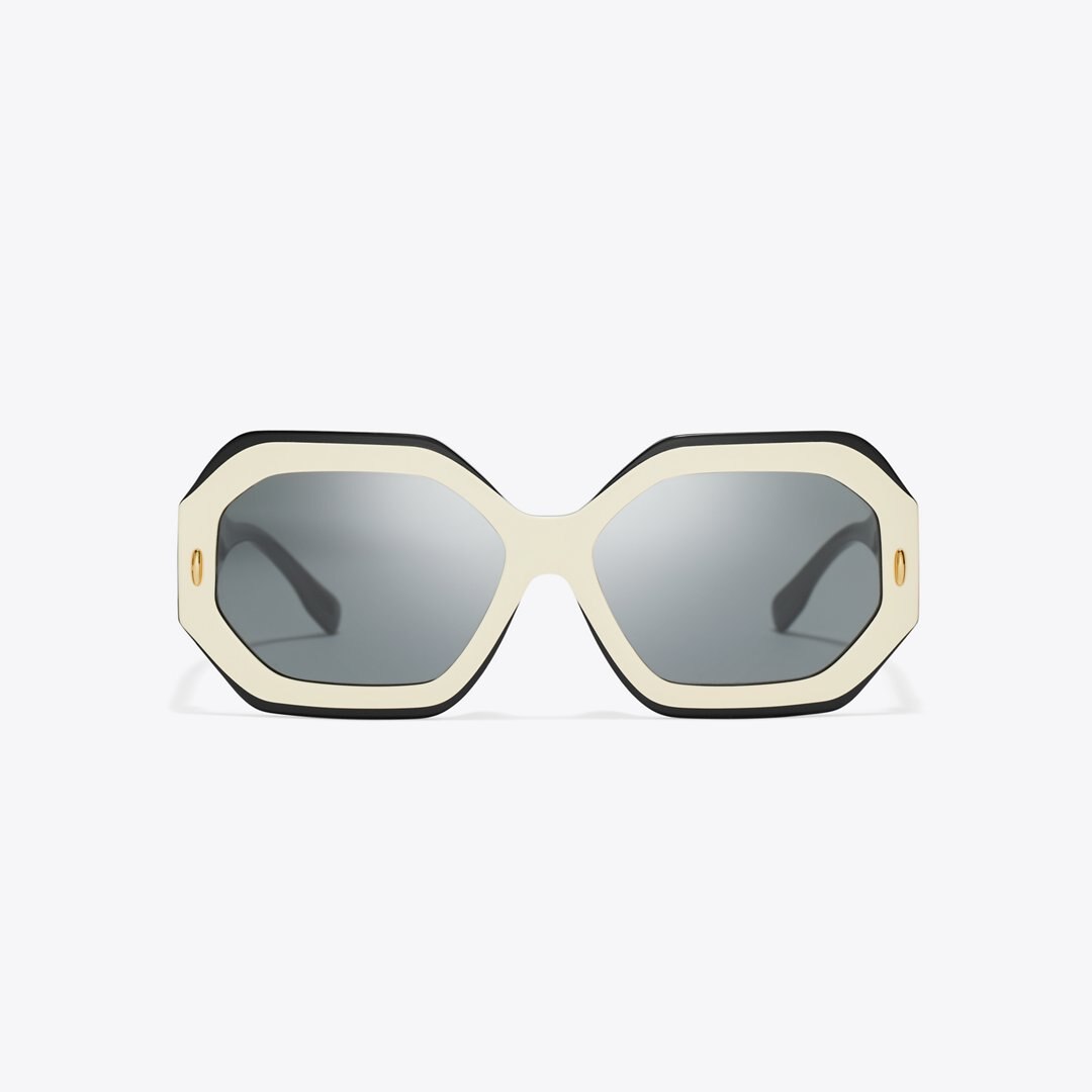 Tory Burch Miller Geometric Sunglasses BLACK/IVORY/DARK GREY SOLID
