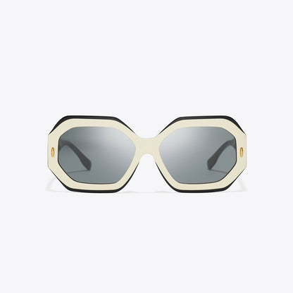 Tory Burch Miller Geometric Sunglasses BLACK/IVORY/DARK GREY SOLID