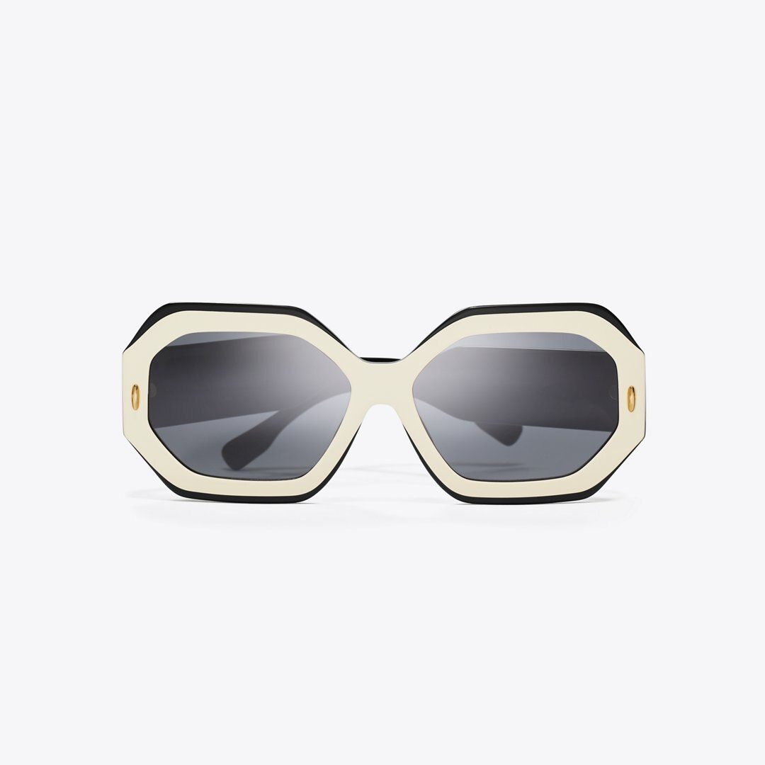 Tory Burch Miller Geometric Sunglasses BLACK/IVORY/DARK GREY SOLID