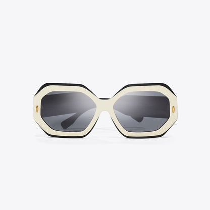 Tory Burch Miller Geometric Sunglasses BLACK/IVORY/DARK GREY SOLID