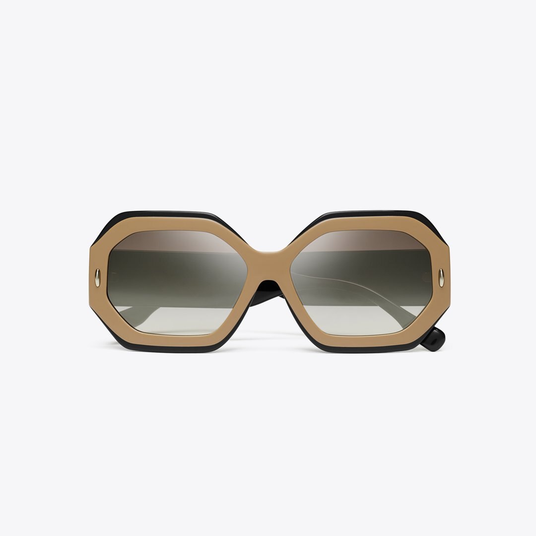 Tory Burch Miller Geometric Sunglasses NAVY/BEIGE/CLEAR GRAD MIRROR SILVER
