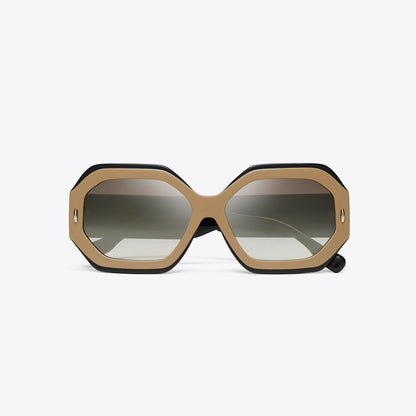 Tory Burch Miller Geometric Sunglasses NAVY/BEIGE/CLEAR GRAD MIRROR SILVER