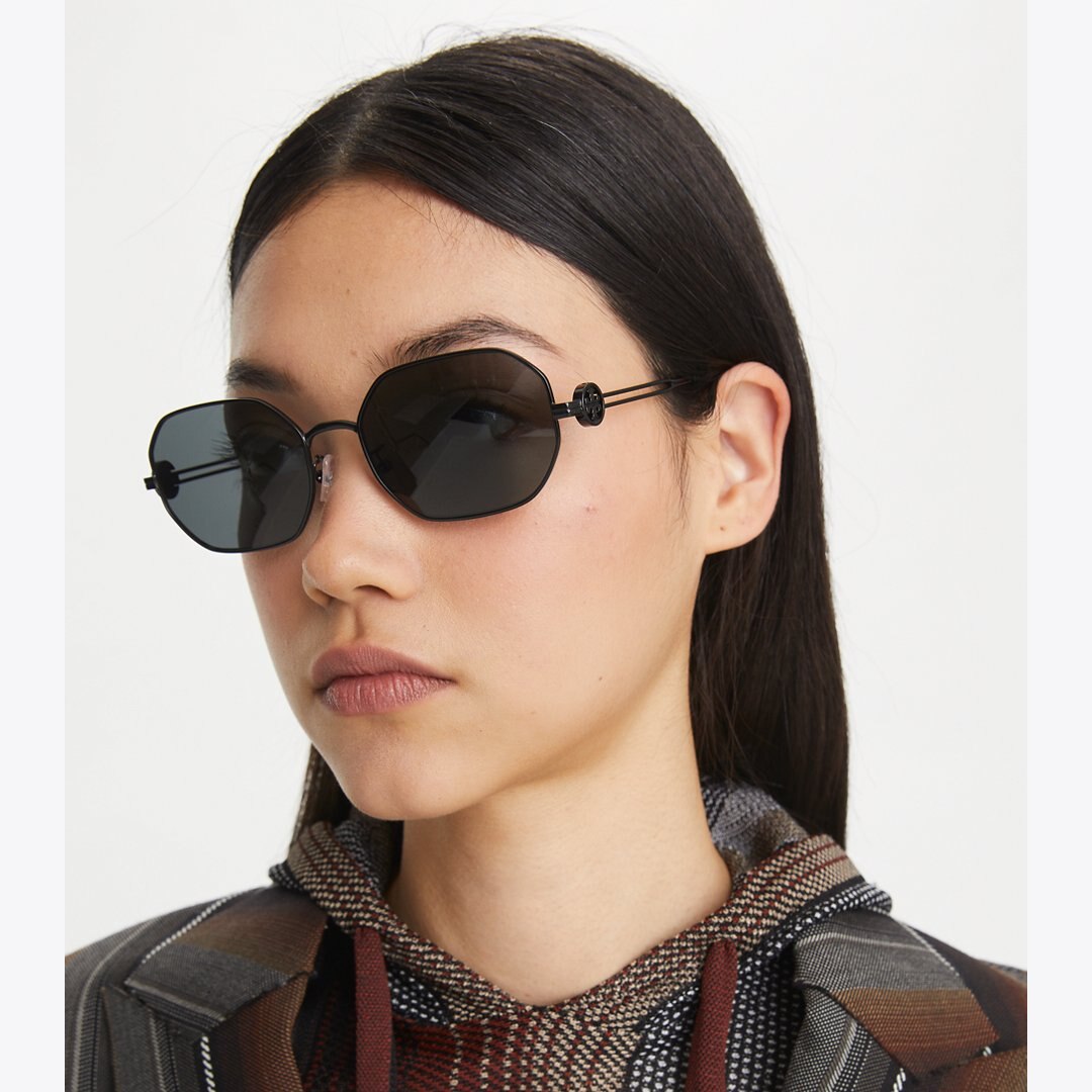 Tory Burch Miller Metal Oval Sunglasses SHINY GOLD/DARK BROWN
