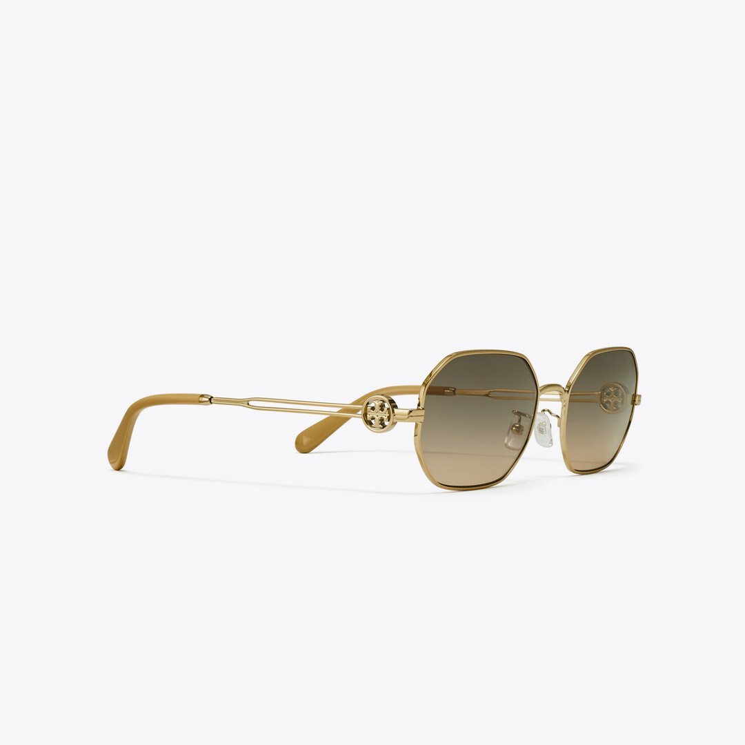 Tory Burch Miller Metal Oval Sunglasses SHINY GOLD/DARK BROWN