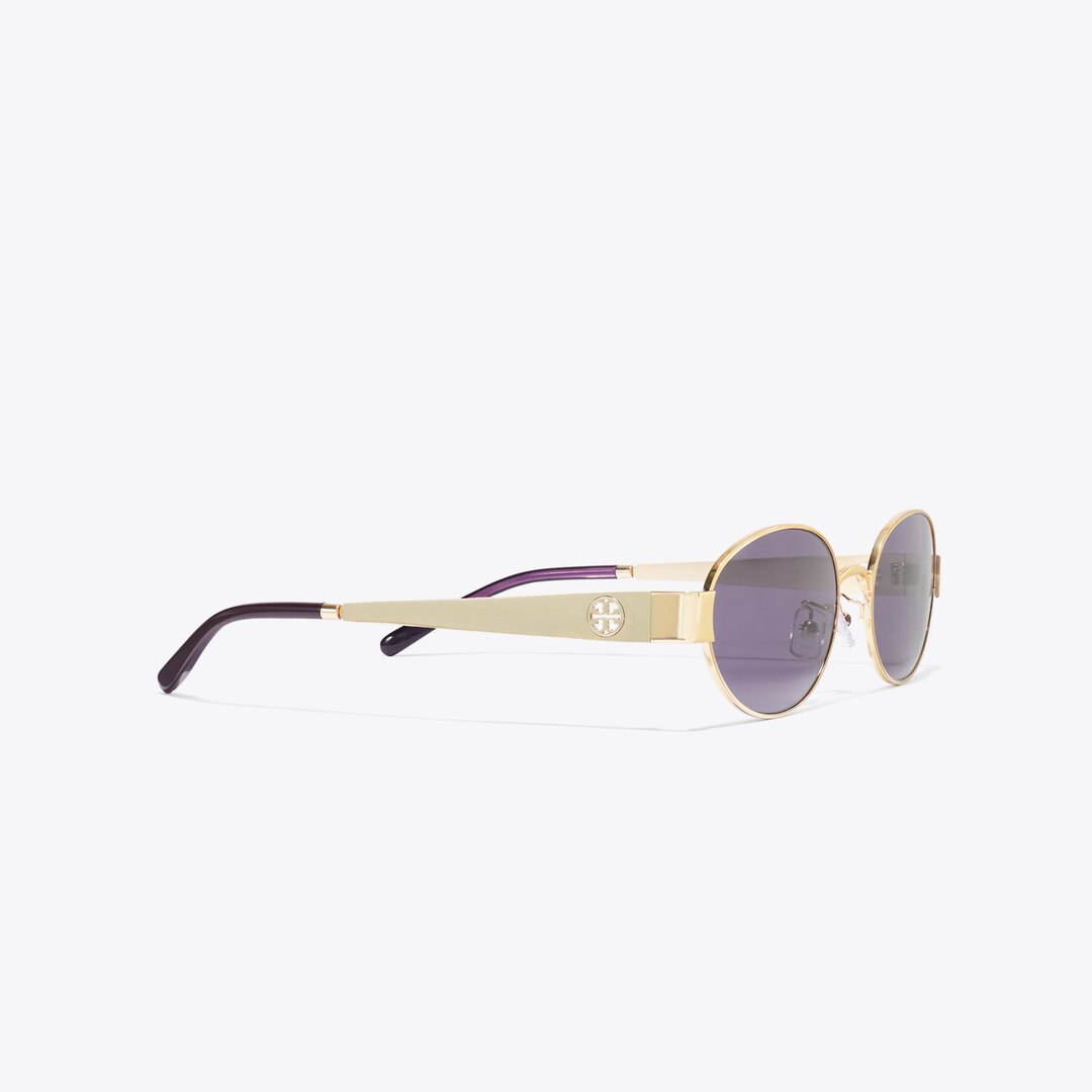 Tory Burch Miller Metal Oval Sunglasses SHINY LIGHT GOLD/PURPLE