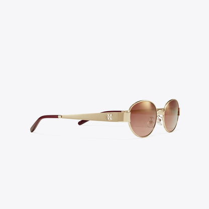 Tory Burch Miller Metal Oval Sunglasses SHINY LIGHT GOLD/LIGHT PINK GRADIENT MIRROR