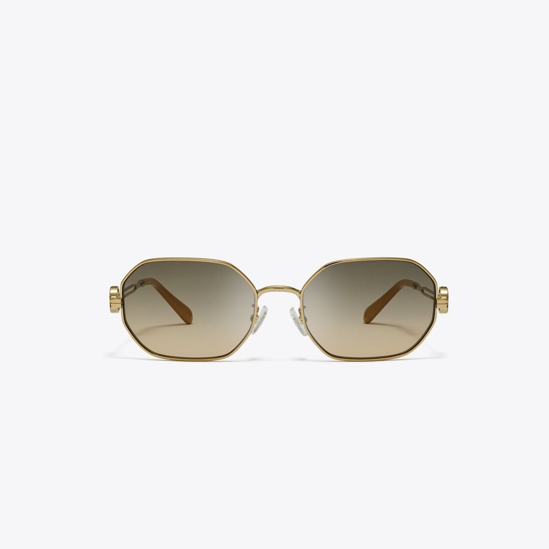 Tory Burch Miller Metal Oval Sunglasses SHINY GOLD/DARK BROWN