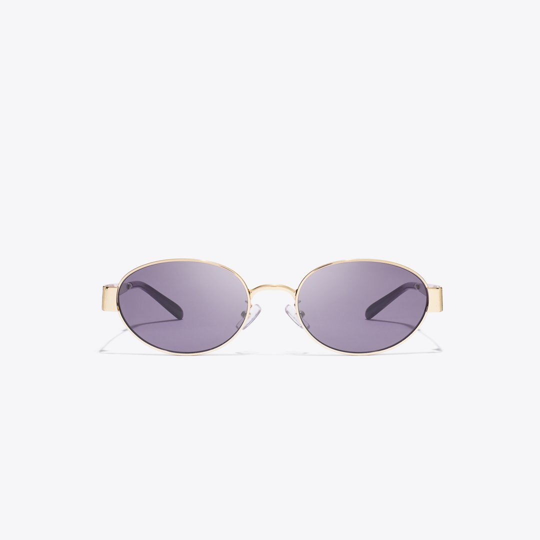 Tory Burch Miller Metal Oval Sunglasses SHINY LIGHT GOLD/PURPLE