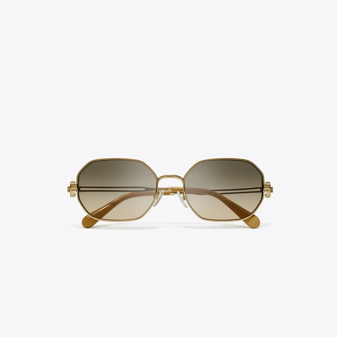 Tory Burch Miller Metal Oval Sunglasses SHINY GOLD/DARK BROWN