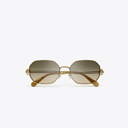 Tory Burch Miller Metal Oval Sunglasses SHINY GOLD/DARK BROWN