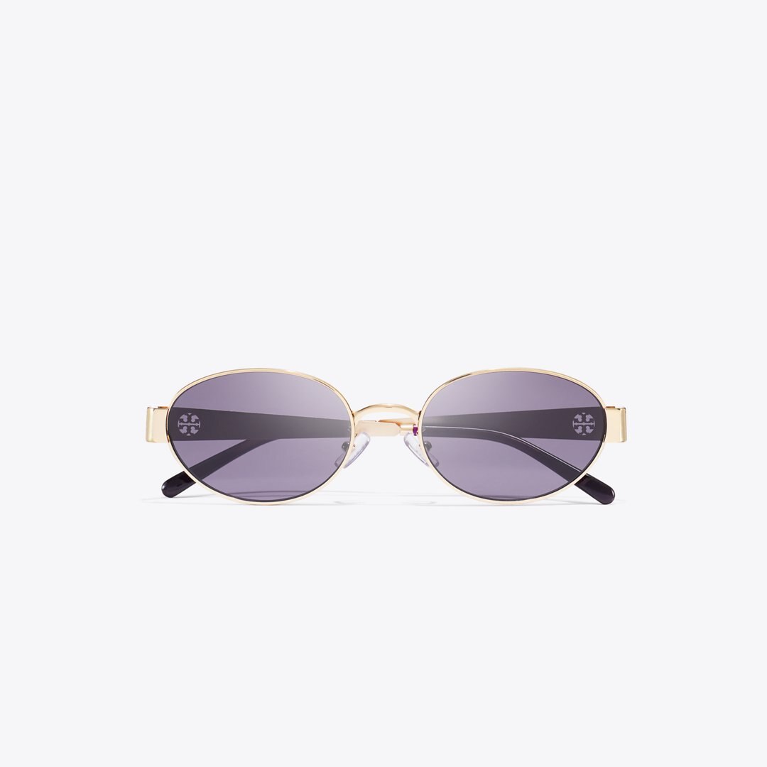 Tory Burch Miller Metal Oval Sunglasses SHINY LIGHT GOLD/PURPLE