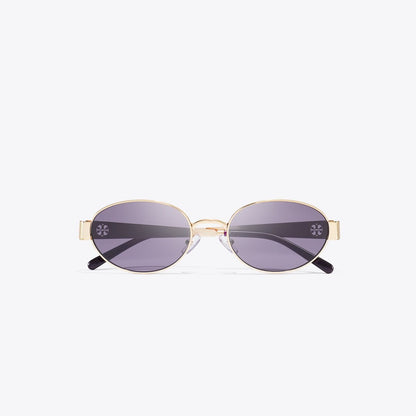 Tory Burch Miller Metal Oval Sunglasses SHINY LIGHT GOLD/PURPLE
