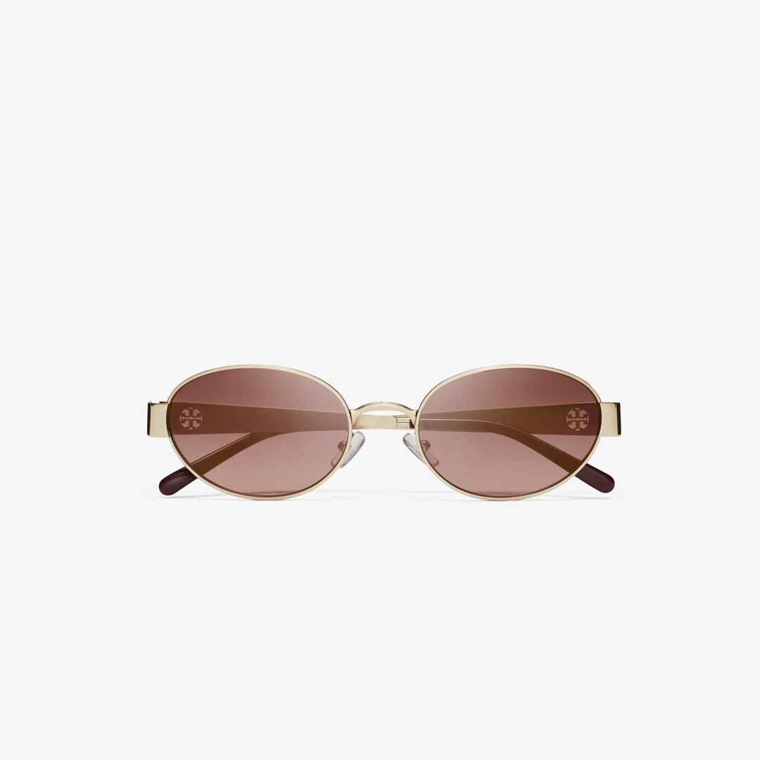 Tory Burch Miller Metal Oval Sunglasses SHINY LIGHT GOLD/LIGHT PINK GRADIENT MIRROR