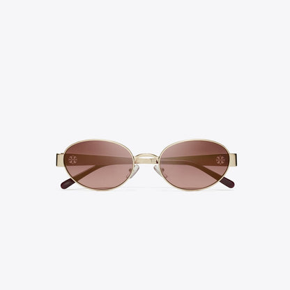 Tory Burch Miller Metal Oval Sunglasses SHINY LIGHT GOLD/LIGHT PINK GRADIENT MIRROR