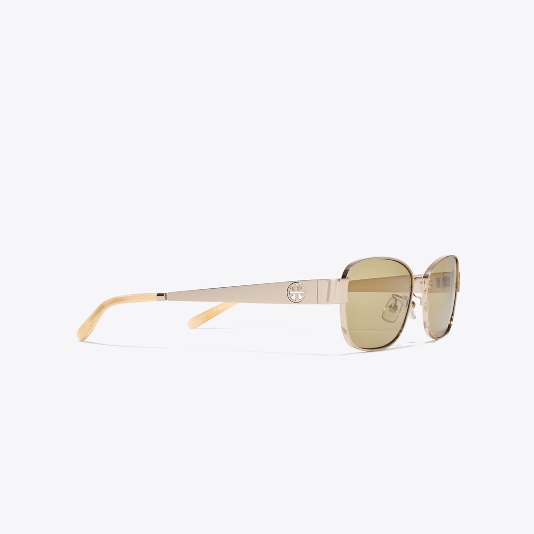 Tory Burch Miller Metal Rectangle Sunglasses SHINY LIGHT GOLD/GREEN