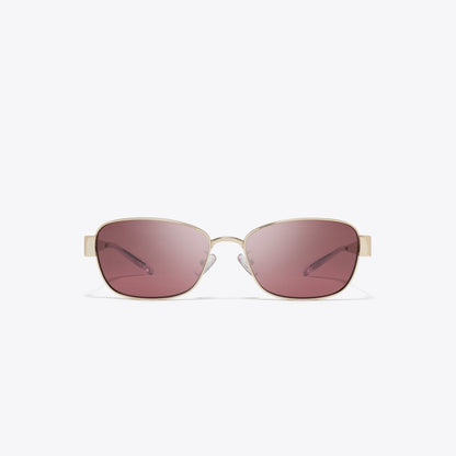 Tory Burch Miller Metal Rectangle Sunglasses SHINY LIGHT GOLD/DARK VIOLET
