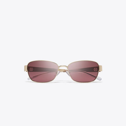 Tory Burch Miller Metal Rectangle Sunglasses SHINY LIGHT GOLD/DARK VIOLET