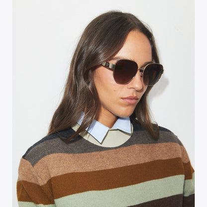 Tory Burch Miller Metal Square Sunglasses SHINY LIGHT GOLD/BROWN GRADIENT