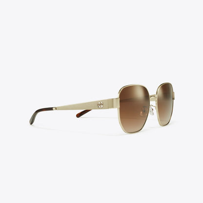 Tory Burch Miller Metal Square Sunglasses SHINY LIGHT GOLD/BROWN GRADIENT