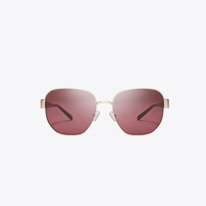 Tory Burch Miller Metal Square Sunglasses BRUSHED LIGHT GOLD/WINE