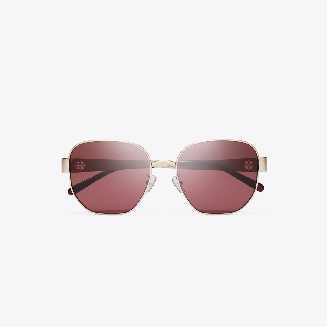 Tory Burch Miller Metal Square Sunglasses BRUSHED LIGHT GOLD/WINE