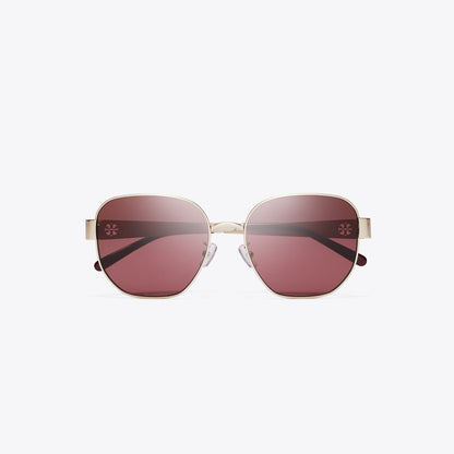 Tory Burch Miller Metal Square Sunglasses BRUSHED LIGHT GOLD/WINE