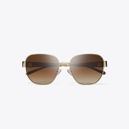 Tory Burch Miller Metal Square Sunglasses SHINY LIGHT GOLD/BROWN GRADIENT