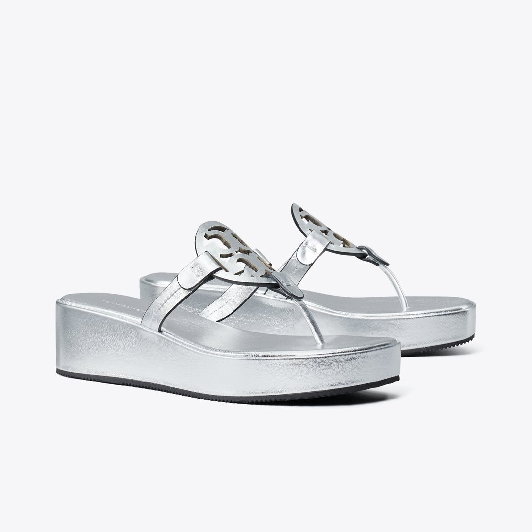 Tory Burch Miller Metallic Wedge Sandal Silver