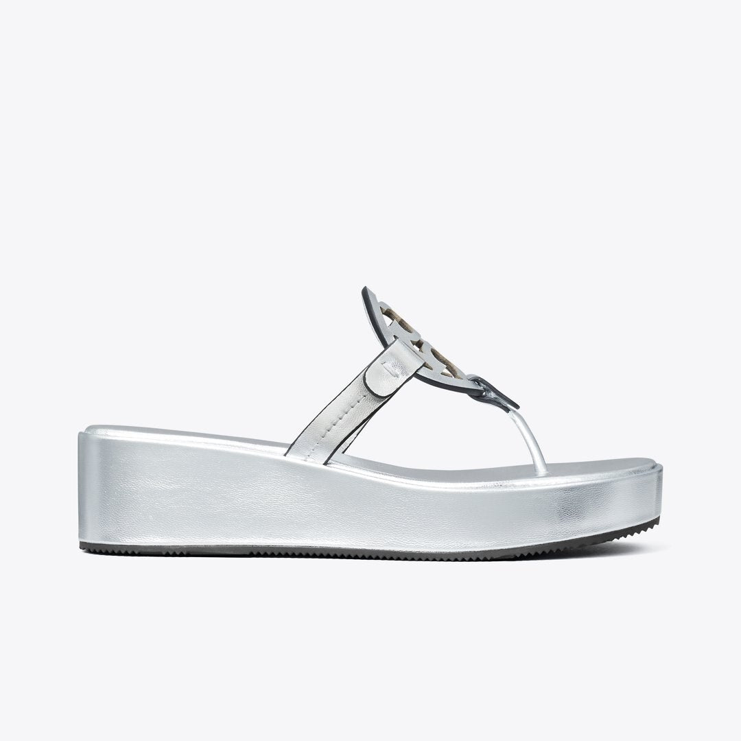 Tory Burch Miller Metallic Wedge Sandal Silver