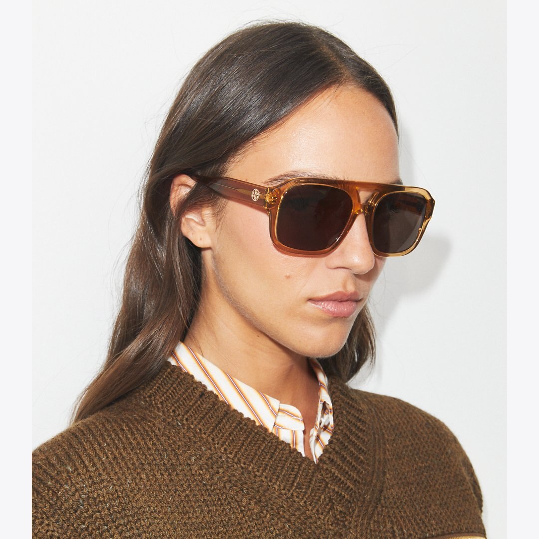 Tory Burch Miller Navigator Sunglasses DARK TORTOISE/BROWN GRADIENT POLAR