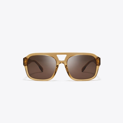 Tory Burch Miller Navigator Sunglasses TRANSPARENT YELLOW BROWN/SOLID BROWN