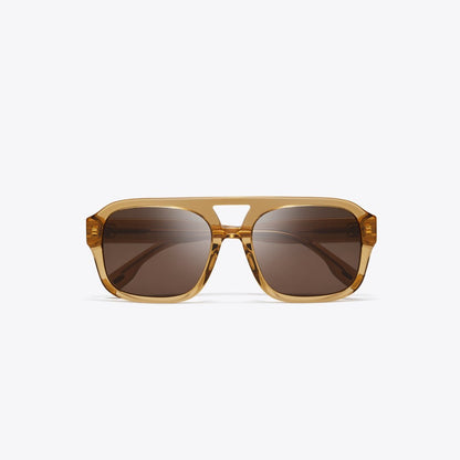 Tory Burch Miller Navigator Sunglasses TRANSPARENT YELLOW BROWN/SOLID BROWN